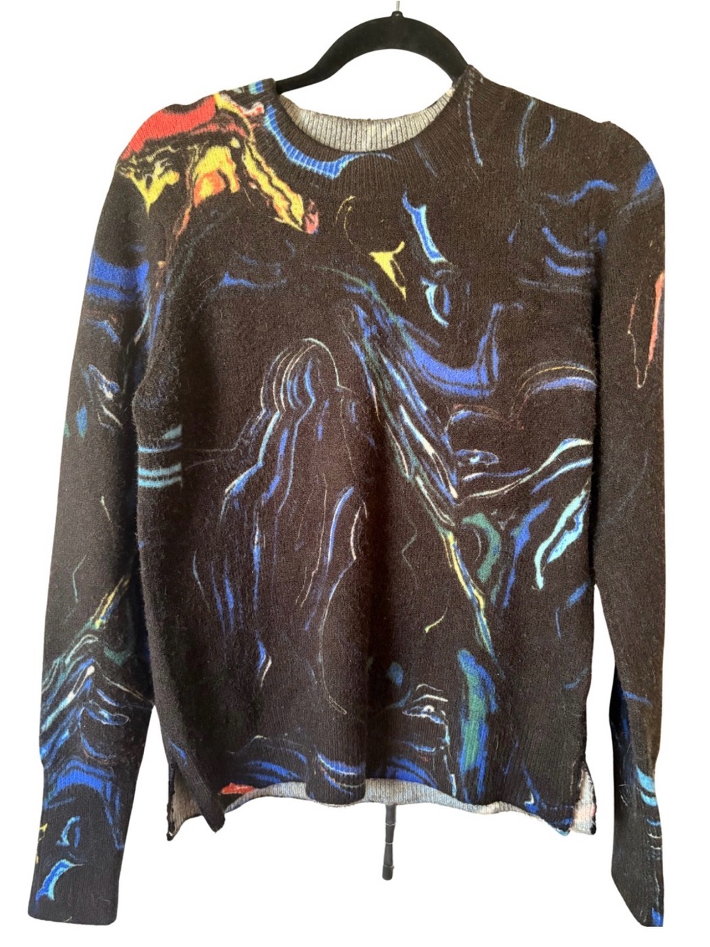 DESIGUAL- Women’s Black Abstract Print Crewneck Sweater